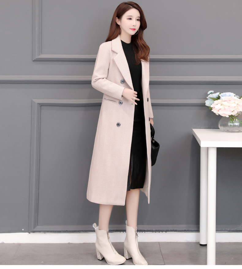 Mùa thu đông 2018 mới của phụ nữ Hàn Quốc phổ biến mẫu xương cá tính eo dài phần len áo khoác len áo khoác nữ áo vest dạ nữ ngắn