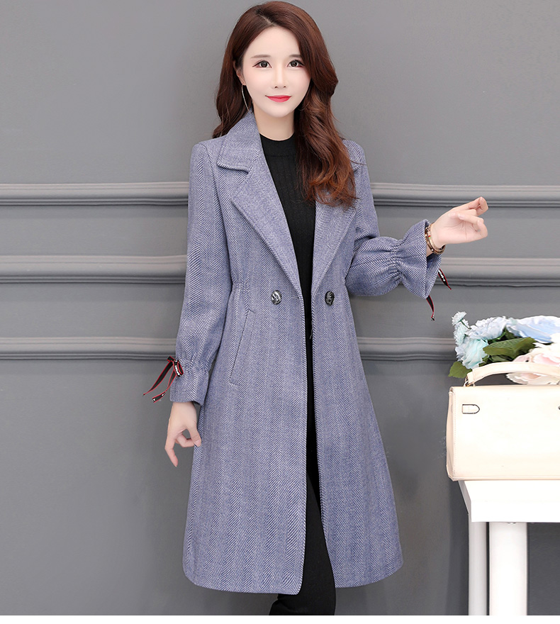 Áo khoác len 2018 thu đông 2014 phiên bản mới của Hàn Quốc dành cho nữ eo thon Slim Kiểu dáng xương cá nhỏ Quần áo len nữ áo dạ choàng nữ đẹp