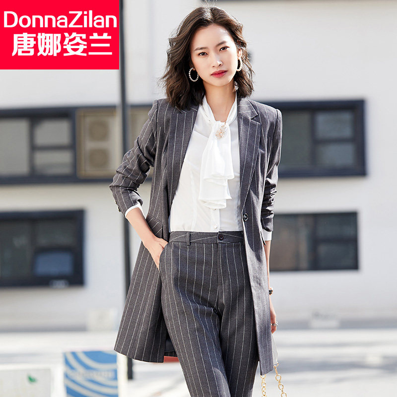 Mid-length striped small suit jacket women's autumn 2022 new Korean version of the high-quality temperament professional suit