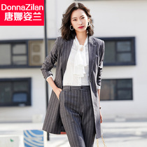Mid-length striped small suit jacket Womens spring 2022 new Korean version Fashion Inn Wind Leisure Western suit suit