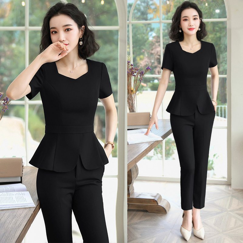 Front desk professional suit female summer tooling fashion temperament goddess fan high-end suit beautician short-sleeved overalls