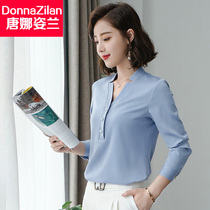 Snowspun Shirt Woman Long Sleeve 2022 New Spring Korean Version Hit Bottom 100 Hitch Ocean V Collar Blouse Professional White Shirt