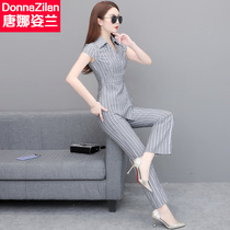 2021 summer Korean version of womens temperament waist thin wide leg pants Foreign Air Age age two-piece fashion suit womens