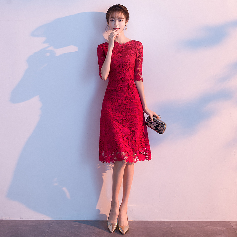 Bridal Toast Dress 2026 New Style Can Be Worn Casually Red Lace Petite Wedding Engagement Dress Dress for Women
