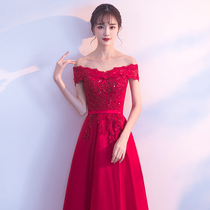 Bride toast 2021 new autumn and winter sexy shoulder long thin size wedding dress dress dress women