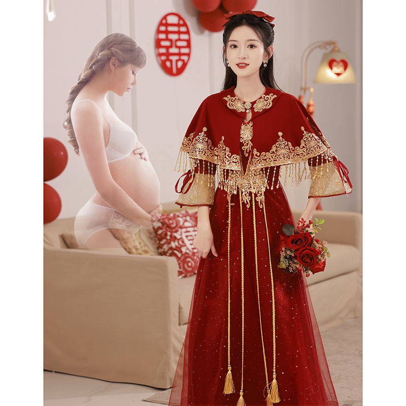  S+Burgundy long cloak for pregnant, maxi length   + $4.72 
