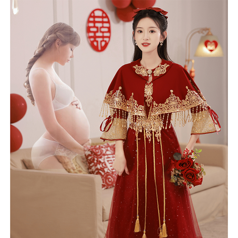  S+Burgundy long cloak for pregnant, mid-length   + $3.14 