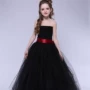 Váy đen trẻ em nữ mùa đông mô hình catwalk ăn mặc trang phục piano pettiskirt chủ dài váy đầm cho be gái 14 tuổi