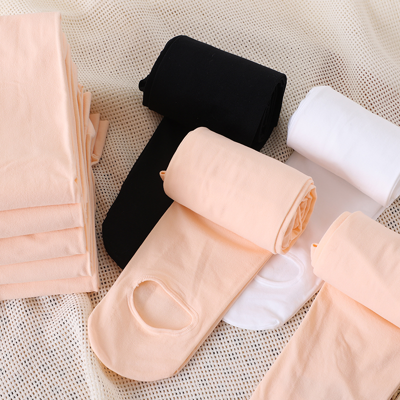 Children's Dance Tights for Practice, Ballet Pantyhose, Flesh-Colored, Spring and Summer, White Velvet, Hole-Cut Dance Tights