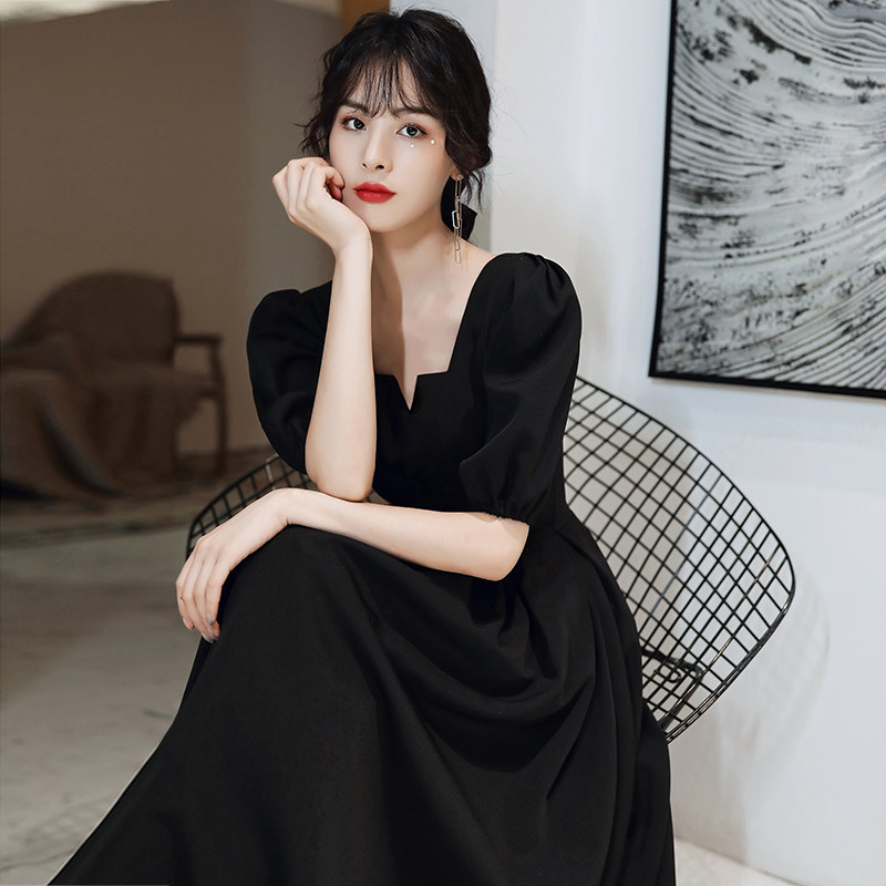 黑色晚礼服女新款高端大气简单气质连衣裙平时可穿长裙显瘦春秋