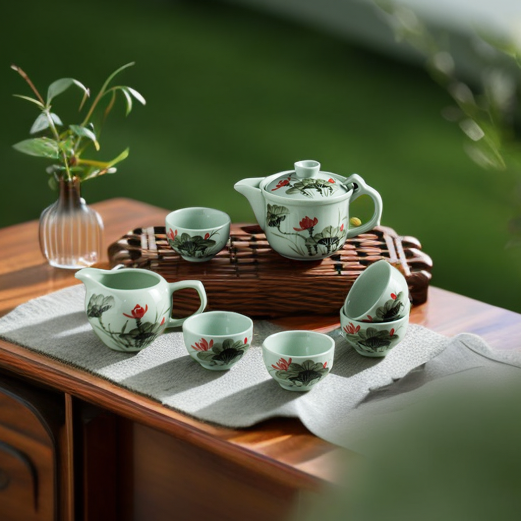 Tea House Special Glaze Lower Color Green Porcelain Tea Set Commercial Large Capacity Fair Cup Teapot Home Thick Real Tea Cup-Taobao