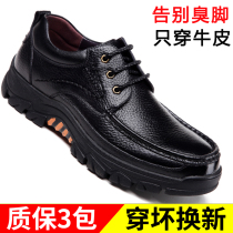 Father shoes plus velvet warm second cotton shoes Business soft bottom big head leather shoes mens middle-aged casual leather father shoes