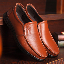 Mens shoes leather middle-aged leather shoes mens father shoes non-slip plus velvet warm cotton shoes breathable casual hole sandals
