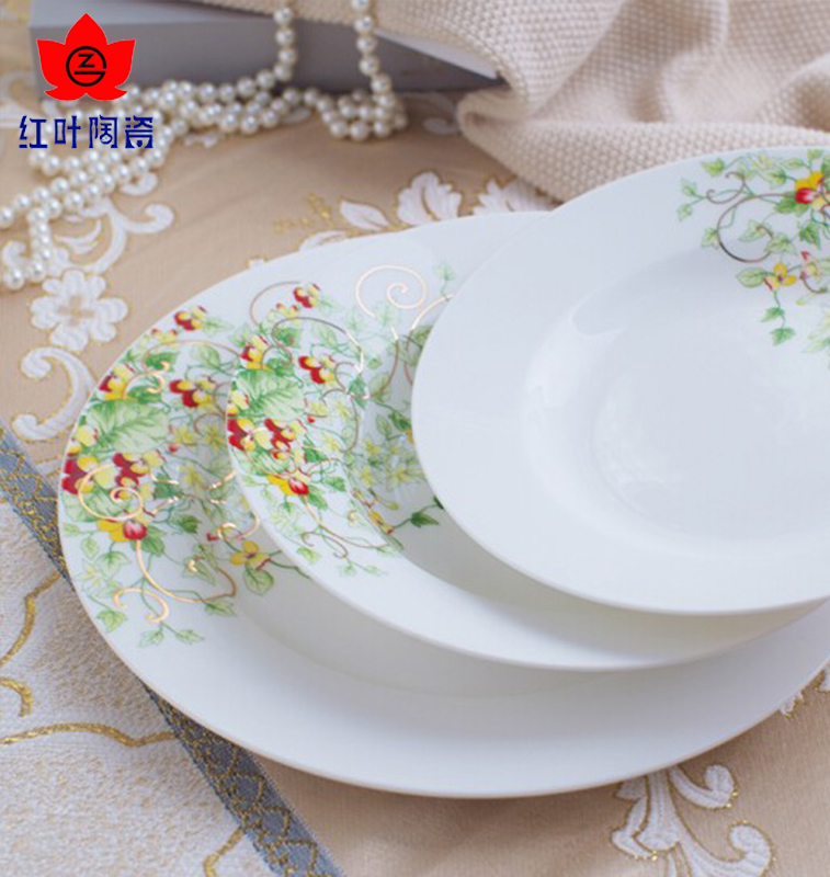 The Red leaves of jingdezhen ceramic ipads China tableware suit contracted ceramic dishes suit to use chopsticks dishes home plate