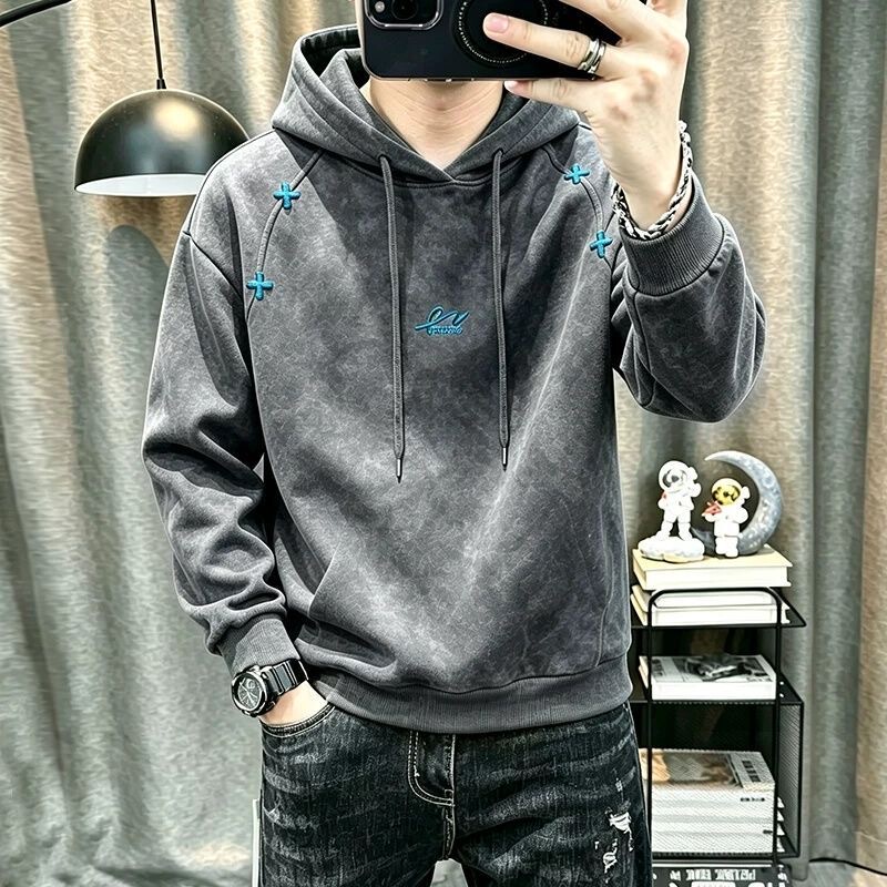 European Station 2026 Men's Hooded Sweatshirt Tie-Dye High-End Men's Clothing Letter Casual Long-Sleeve Pullover High Street Outerwear Trendy European Station 2026 Men's Hooded Sweatshirt Tie-Dye High-End Men's Clothing Letter Casual Long-Sleeve Pullover High Street Outerwear Trendy