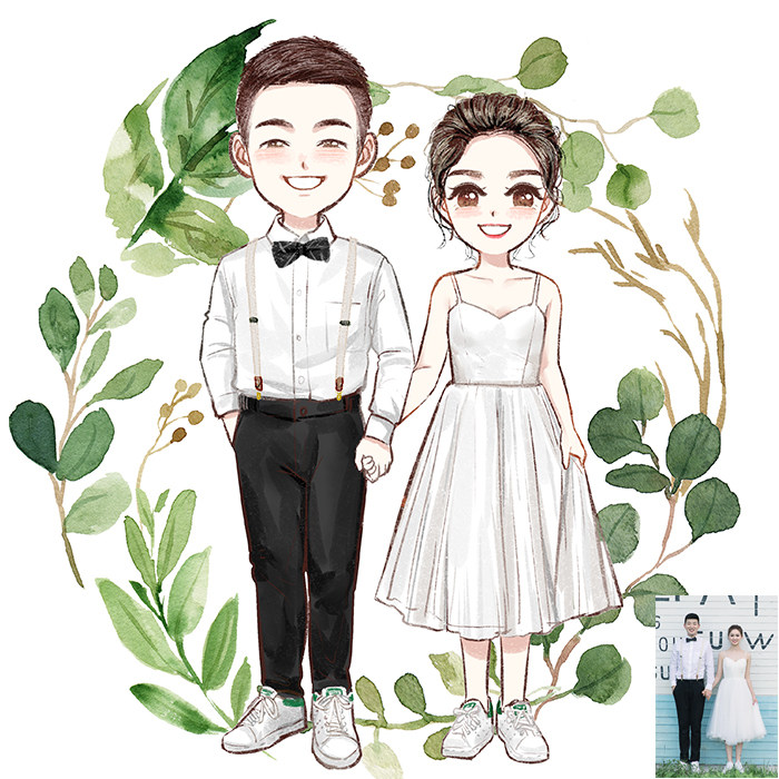 Crayon wind hand-drawn wedding invitation illustration hand-drawn avatar custom Q version avatar cartoon cartoon hand-drawn wedding photo