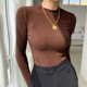 2021 spring and autumn new style inner slim slimming top commuter solid color long-sleeved t-shirt women's half-high collar bottoming shirt