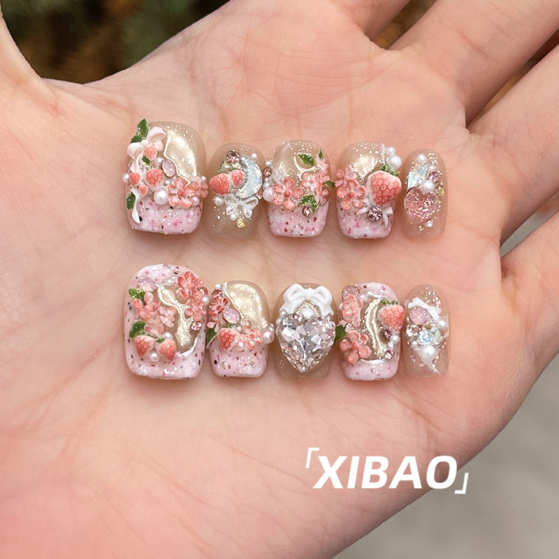 Pink Wearable Nails, Light Luxury and High-End Feel, Short French Nail Patches, 2026 New Style, Handmade and Stunning Wearable Manicure