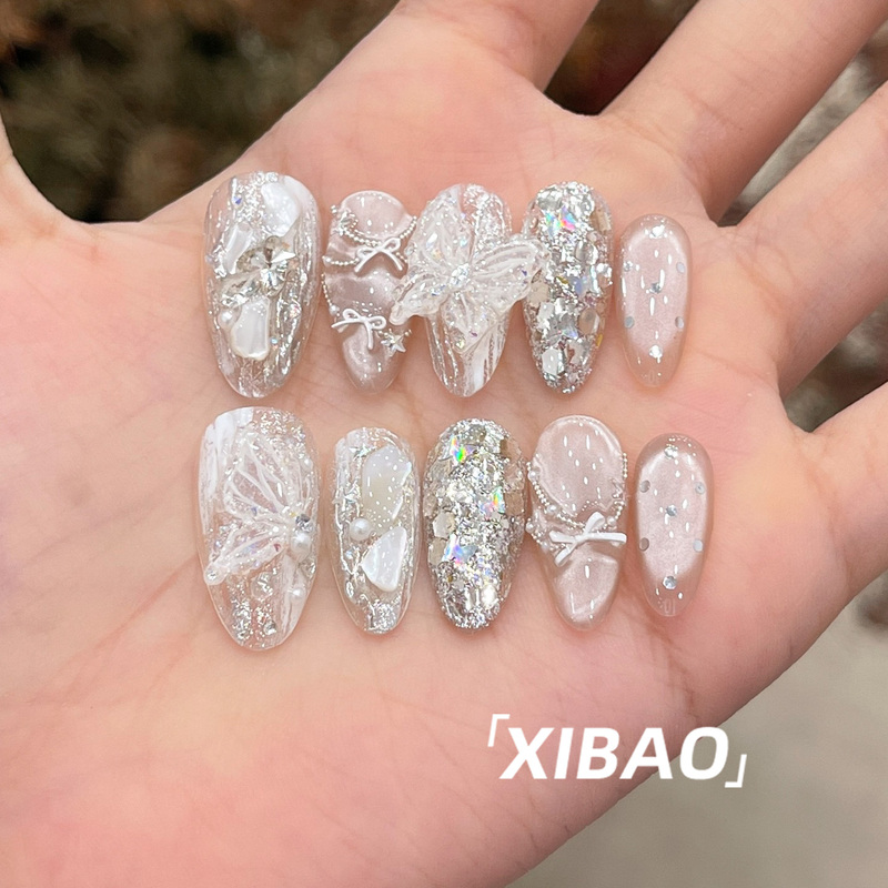 Nail Art Wearable Nails, Medium-Length, Handmade Cat-Eye Nail Patches, 2026 New Style, High-End, Stunning Bridal Wedding Nails Nail Art Wearable Nails, Medium-Length, Handmade Cat-Eye Nail Patches, 2026 New Style, High-End, Stunning Bridal Wedding Nails