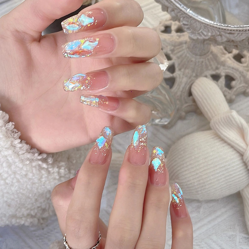 Manicure patches Niche high-end sense handmade custom wearable nails Xiaohongshu same style Aurora drill flashing fake nails