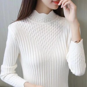 毛衣女新款荷叶半高领针织打底衫