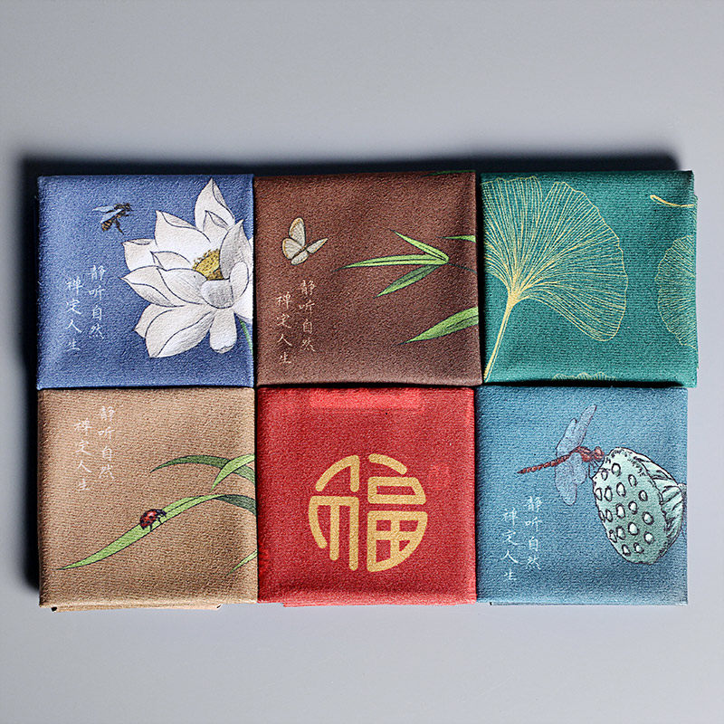 Painted embroidered velvet silk tea towel Kung Fu tea accessories Tea cloth Absorbent square tea tray accessories Towel rag
