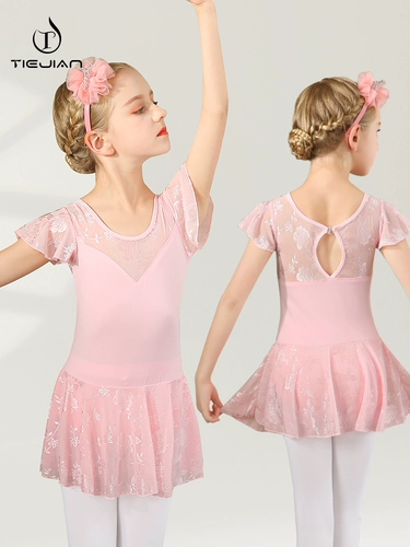 Детская танцующая кружевная спортивная одежда для раннего возраста, короткий рукав