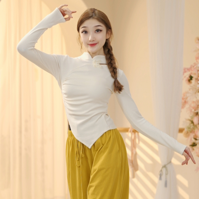 Dance suit women's white modern body practice 2023 autumn and winter new adult classical Chinese long-sleeved performance blouses-Taobao