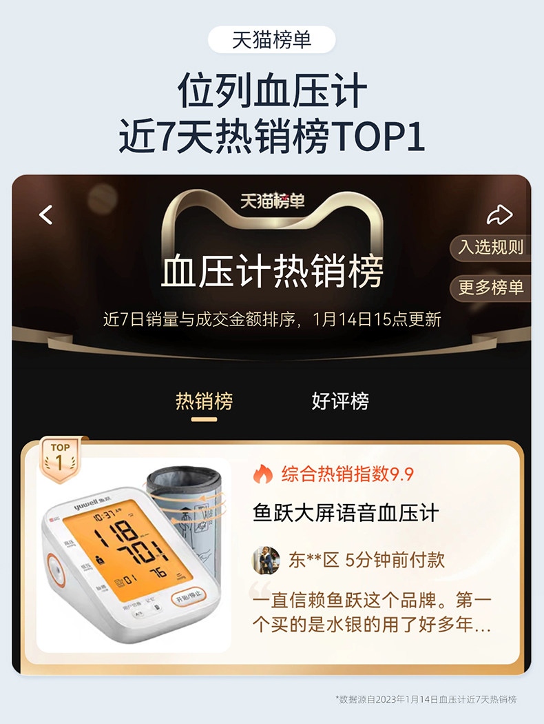 鱼跃,电子血压计,高血压测压仪,天猫优惠券,