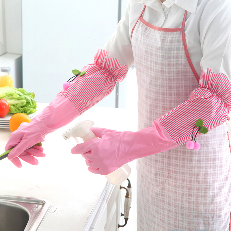 Velvet warm dishwashing gloves thickened laundry rubber latex plastic kitchen brush bowl housework waterproof and durable