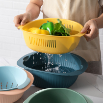 Double wash basin drain basket plastic round large household kitchen wash fruit basket fruit pot Tray storage basket