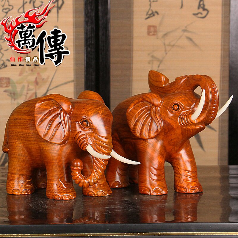 Van Flower Pear Carved Elephant Decoration of a pair of solid wood living room decoration Redwood Craft Gift