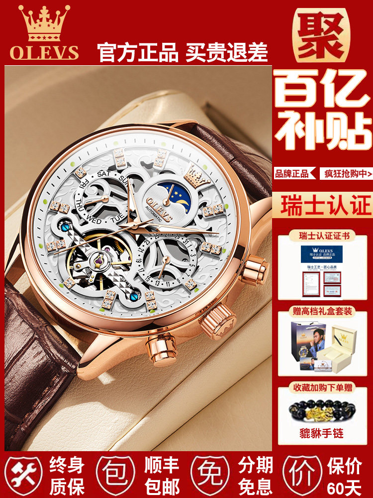 New Year's Gift Swiss Genuine Brand Men's Watch Automatic Mechanical Watch with Leather Strap Skeleton Design Top Ten Luxury Watches