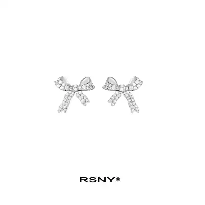 RSNY bow earrings female sterling silver 2020 New Tide temperament advanced atmosphere light luxury ear needle# MissRS