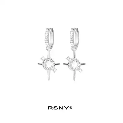 (Lu Ke burning the same series)RSNY star earrings female sterling silver net red ins European and American long version of the ear needle#Plex