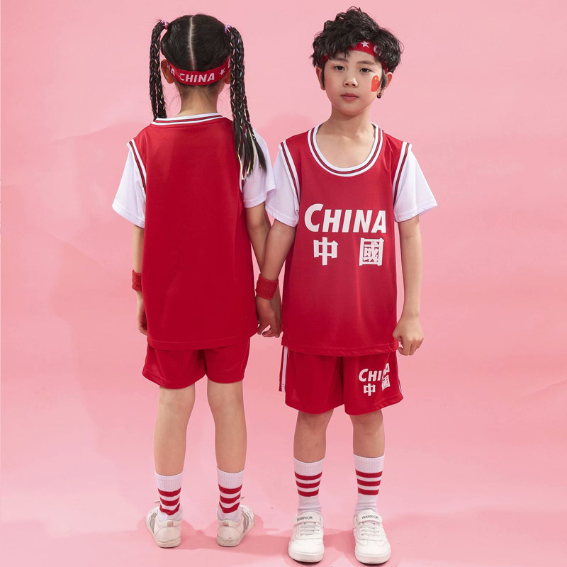 Chinese Team Basketball Costume Children Fake two basketball suits Suit Boys Children Kindergarten primary and middle school students' jerseys