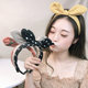 Black net red rabbit ears bow clip press headband headband fairy wash face hair cap wave point cute headband female