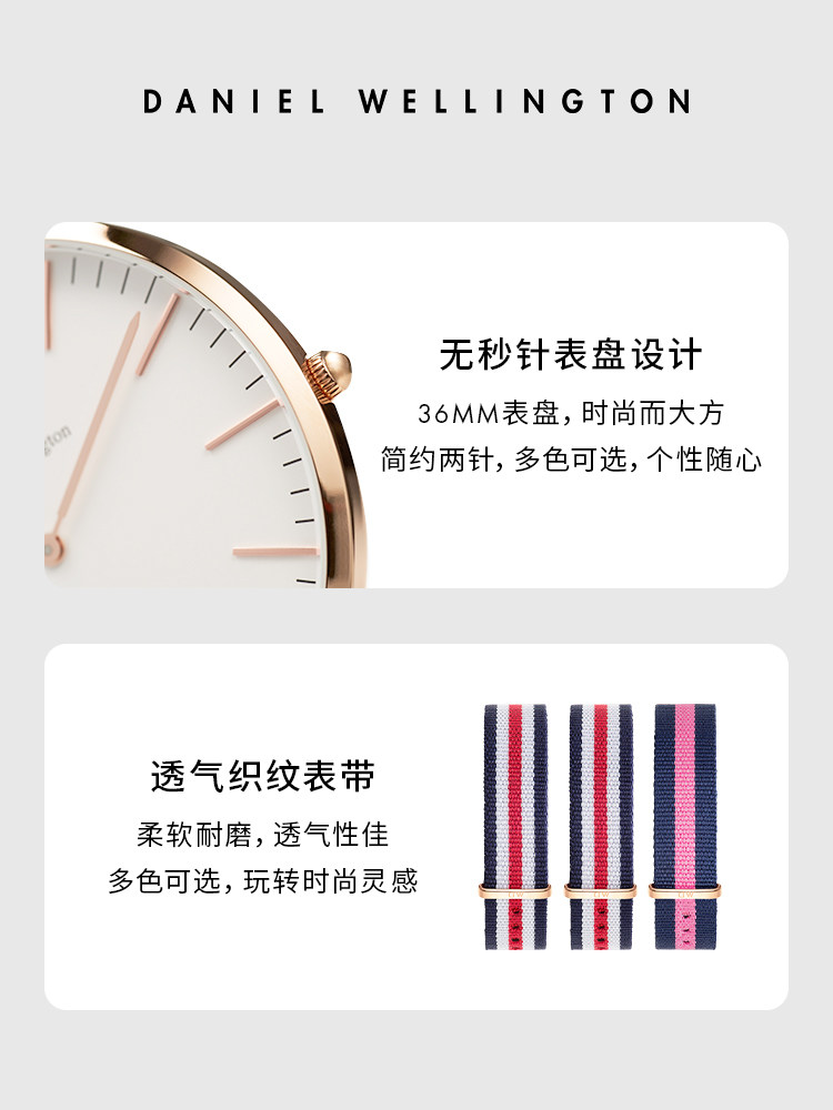 Dw Watch for Women Classic Color-Blocked Woven Pattern Women's Watch European and American Fashion Wristwatch Gift 36mm