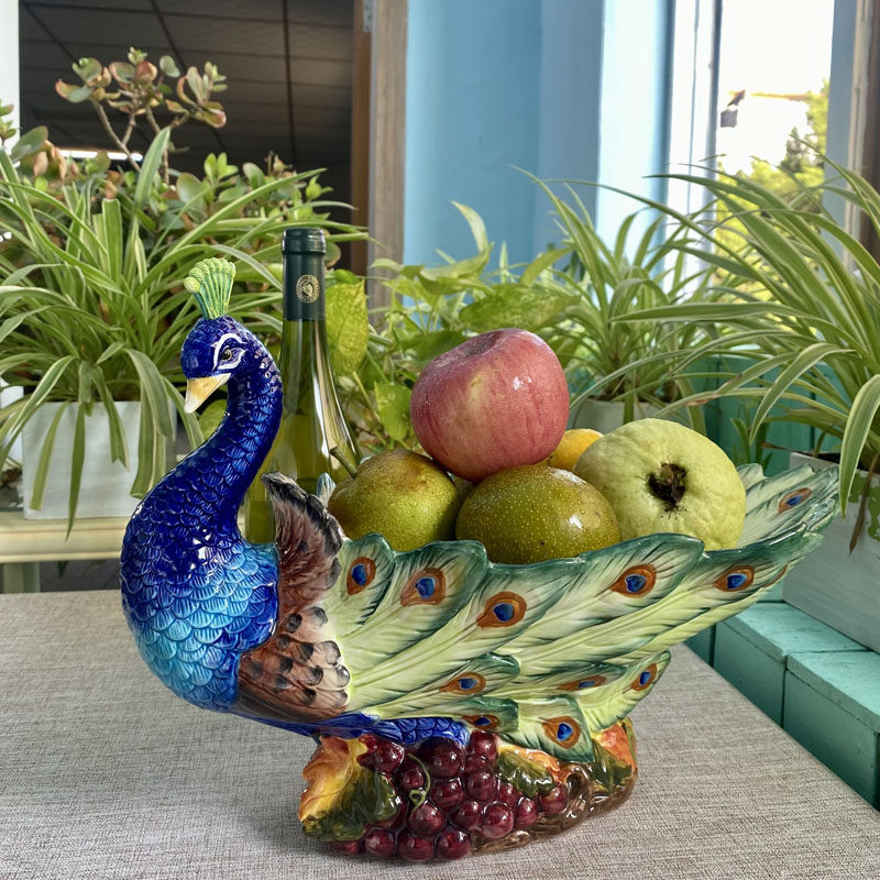 Fang Sub Brand New Chinese Peacock Ceramic Fruit Pan Dried Fruit Pan Living Room Lavish Creativity Home Upscale Fruit Pan-Taobao