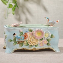 Fang Ya light luxury retro flower and bird ceramic tissue box napkin box drawing paper box living room TV cabinet coffee table ornaments