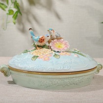 Fang Ya luxury retro Rhine flower and bird ceramic candy plate dried fruit plate fruit plate covered plate home decoration