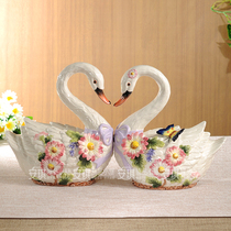 Fangya brand European swan pair of ceramic home accessories wedding couple TV cabinet porch coffee table ornaments