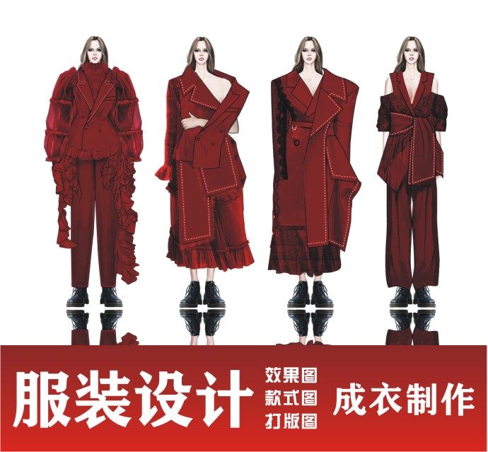 Costume design renderings Marker hand-drawn dai painting ai style drawings ps fashion drawings Ready-to-wear production