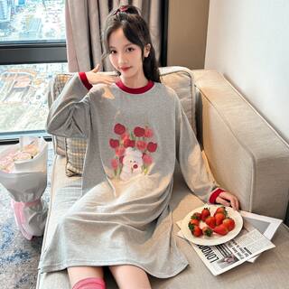 小女孩睡裙春秋款套头长袖纯棉女童睡裙可爱中大童儿童睡衣家居服