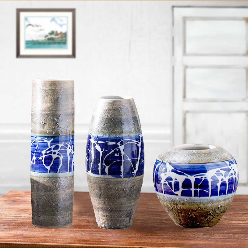 Creative home ground ceramic wine ark, adornment furnishing articles retro nostalgia three - piece vase in the sitting room porch decoration