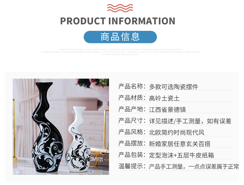 Jingdezhen ceramic household act the role ofing is tasted creative vase sitting room place black and white contracted and I crafts desktop decoration