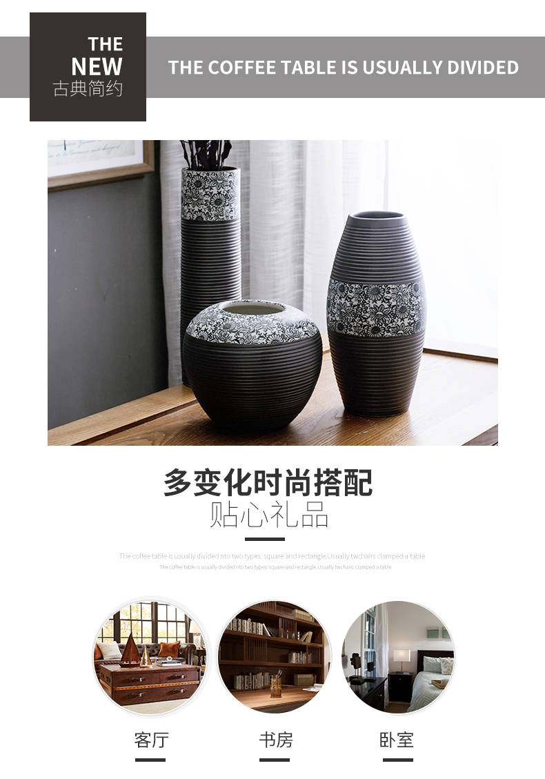 Black and white contracted household living ceramic three - piece vase Chinese ceramic wine cabinet room adornment bedroom furnishing articles