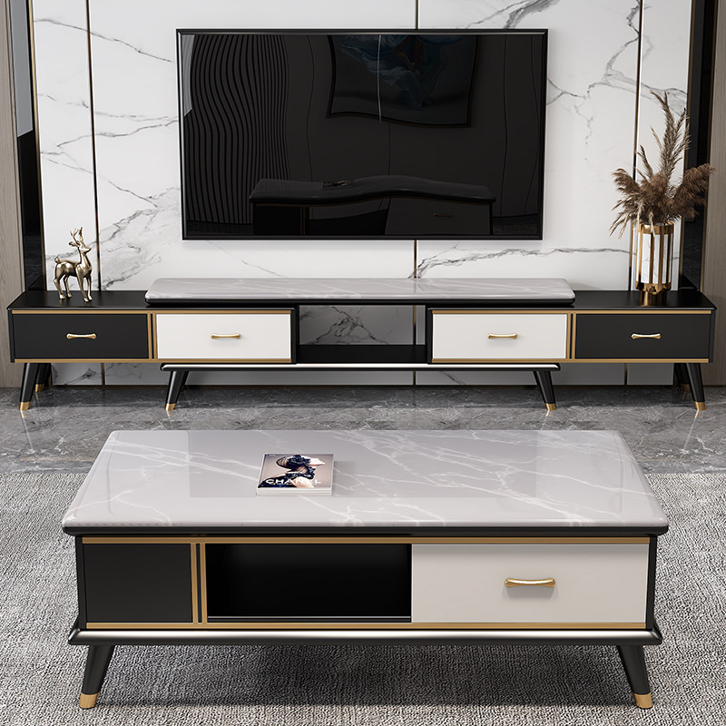 New rock plate marble telescopic tea table TV cabinet combination suit modern minimalist baking lacquered living-room furniture lockers