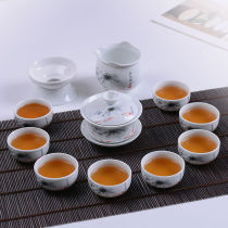 Kung Fu Tea Set Home Tea Set Simple Blue and White Porcelain Set of Tea Cup White Porcelain Gift Box