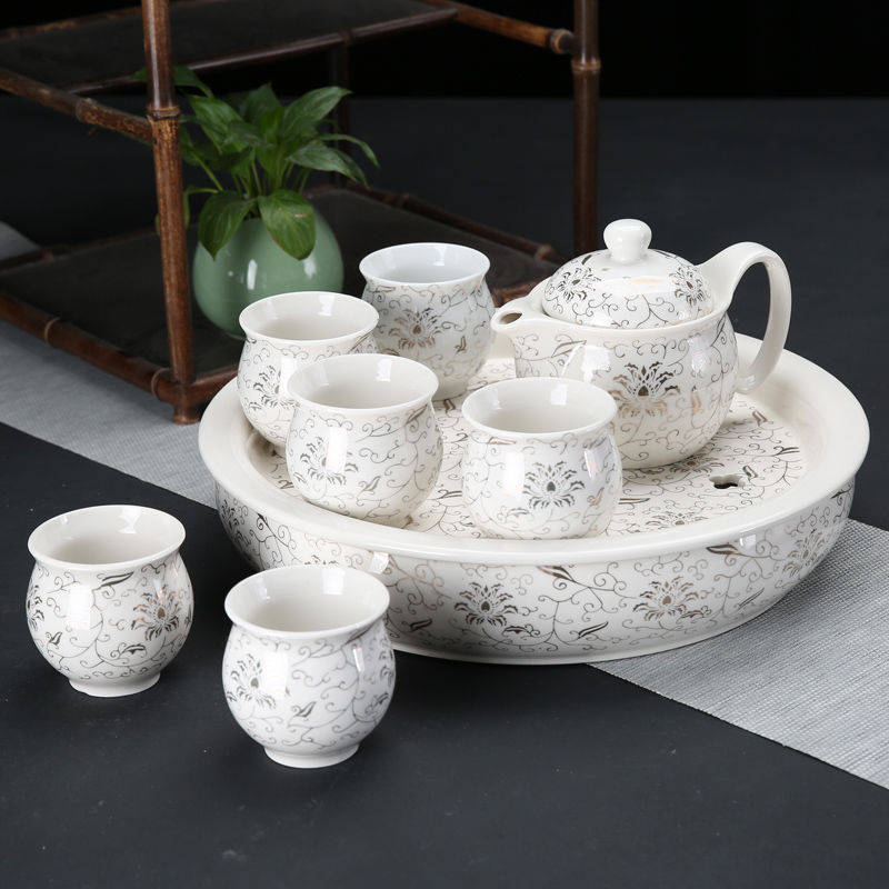 Tea set suit covered 8 times 】 【 special home six blue and white porcelain of a complete set of double layer heat insulation of large - sized ceramic teapot